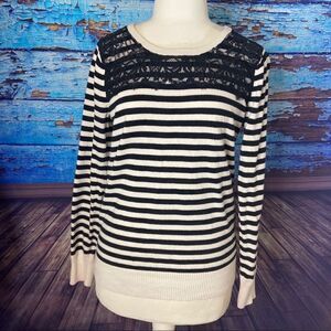 Torrid black cream stripe lace detail sweater 0